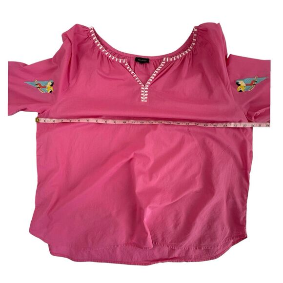 Talbots Pink Embroidered Parrot Boho Tropical Cotton Lightweight Top XL Pink - Picture 7 of 8